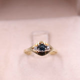 Anello vintage in oro giallo 14k con zaffiro e diamanti