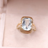 Anello vintage in oro giallo 14k con acquamarina (6ct), anni '70