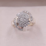 Bague vintage en or jaune 14 carats avec diamants taille brillant et effilés (environ 1.24 ct au total), années 70