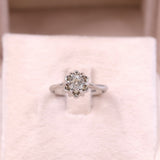 Anello vintage solitario in oro bianco 18k con diamante di taglio vecchio (0,45ct), anni '60