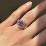 Anello vintage in platino con zaffiro rosa (1.37ct) e diamanti (1ctw), anni ‘90