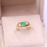 Anello vintage in oro giallo 14k con smeraldo cabochon (1ct) e diamanti