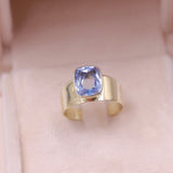 Anello vintage da cocktail in oro giallo 8k e spinello azzurro