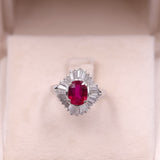 Anello vintage a ballerina in oro bianco 18k con rubino (1,37ct) e diamanti (1,30ctw), anni '70