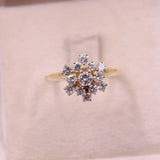 Anello vintage a fiore in oro giallo 14k con diamanti (1,45ctw), anni '70