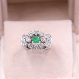 Anello vintage in oro bianco 14k con smeraldo (0,40ct) e diamanti (1,40ctw), anni '60