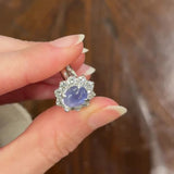 Anello vintage a margherita in platino 900 con zaffiro stellato (3,67ct) e diamanti (1,30ctw)