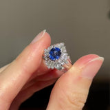 Anello ballerina vintage in platino con zaffiro (1.15ct) e diamanti (0.80ctw), anni ‘80/‘90