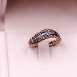 Vintage 18k rose gold and diamond rope ring, 70s