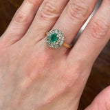 Anello ballerina vintage in oro giallo 14K con smeraldo (0.50ct ca.) e diamanti di taglio brillante e di taglio tapered (0.50ctw ca.), anni ‘70