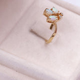 Vintage-Ring aus 14-karätigem Gelbgold mit Opal und Diamant, 70er Jahre