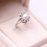 Anello vintage in oro bianco 14k con perla e diamanti (0,40ctw), anni '60