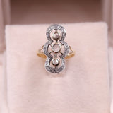 Anello vintage in stile antico in oro giallo 18K e argento con diamanti di taglio rosa