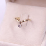 Anello vintage in oro giallo 14k con diamante pendente (0,10ct), anni '70