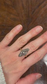 Anello a navette antico in oro giallo 14K e argento con diamanti di taglio rosetta (0.30ctw ca.), primi del ‘900