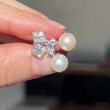 Orecchini vintage in oro bianco 18K con perle bianche e diamanti di taglio brillante (0.80ctw ca.), anni ‘60
