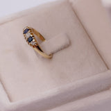 Anello vintage in oro giallo 14k con diamanti taglio antico (0,14ct) e zaffiri (0,30ct), anni '50