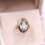 Bague cocktail vintage en or jaune 8 carats et aigue-marine (environ 3.30 ct), années 70