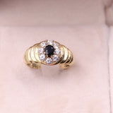 Anello vintage in oro giallo 18k con zaffiro (0,50ct) e diamanti (0,64ctw), anni '80