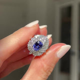 Anello ballerina vintage in platino con tanzanite (1.63ct) e diamanti (1.13ctw), anni ‘80/‘90