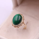 Anello vintage in oro giallo 14k con malachite, anni '70