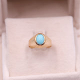 Bague chevalier vintage en or jaune 18 carats et turquoise