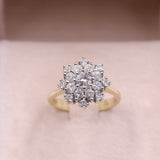 Anel vintage em ouro amarelo 14k com floco de neve e diamantes (1,25 ct), década de 70.