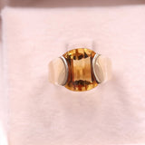 Bague vintage en or jaune 14 carats avec quartz citrine, 70