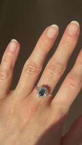 Bague vintage saphir (18 ct) et diamants (1 ct) en or blanc 0,50 carats, années 60