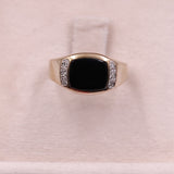 Anello vintage in oro giallo 8k con onice e diamanti