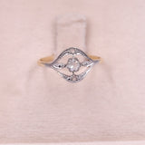 Anello antico in oro giallo 18k con diamanti, anni '20