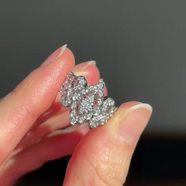 Anello vintage in oro bianco 14K con diamanti di taglio brillante (0.50ctw ca.), anni ‘70/‘80