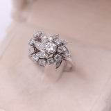 Anello vintage a fiore in oro bianco 14k con diamanti (1,50ctw), anni '60