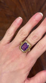 Anello da cocktail vintage in oro giallo 14K con ametista (4.60ct ca.), anni ‘70