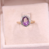 Anello vintage a margherita in oro giallo 9k con ametista (2ct) e diamanti (0,20ctw)