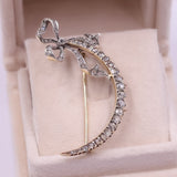 Spilla antica in oro giallo 18k a mezza luna con diamanti di taglio rosetta