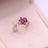 Anello vintage in oro giallo 9K con rubini sintetici (1.40ctw ca.)