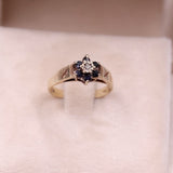 Anello vintage in oro giallo 9k con zaffiri e diamante
