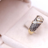 Two-tone gold ring with heart-shaped diamond (0,35ct) and brilliants (0,95ctw), 80s