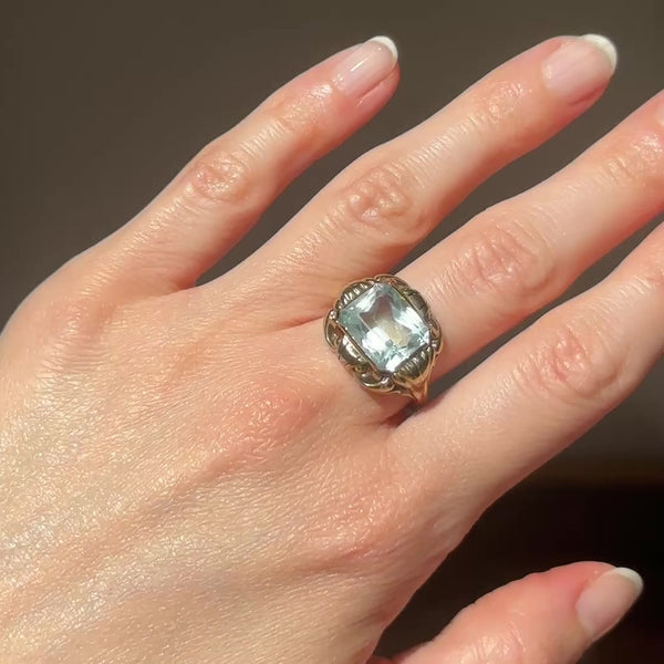 Anello vintage in oro giallo 8K con acquamarina (5ct ca.), anni '70