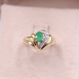 Anello vintage in oro giallo 14k con smeraldo e diamanti, anni '70