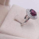 ANELLO A BALLERINA IN PLATINO 900 CON GRANATO NATURALE (3.86CT) E DIAMANTI (0.74CT)