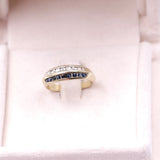 Vintage 8K yellow gold ring with sapphires and white stones