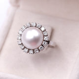 Vintage 14k white gold ring with mabè pearl and diamonds (1ctw), 60s
