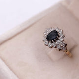 Anello vintage in oro giallo 9k con zaffiro e diamanti