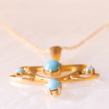 Halskette mit Vintage-Kette aus 9-karätigem Gelbgold und Jugendstil-Lavalier-Anhänger aus 9-karätigem Gelbgold mit Türkispaste