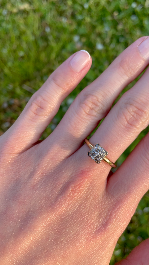 Anello vintage in oro 14K con diamanti di taglio huit-huit, anni '50