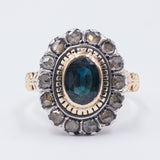 Vintage Gold- und Silberring mit zentralem Saphir und Rosetten, 50er Jahre