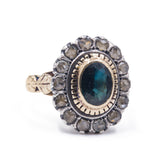 Vintage Gold- und Silberring mit zentralem Saphir und Rosetten, 50er Jahre