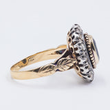 Vintage Gold- und Silberring mit zentralem Saphir und Rosetten, 50er Jahre